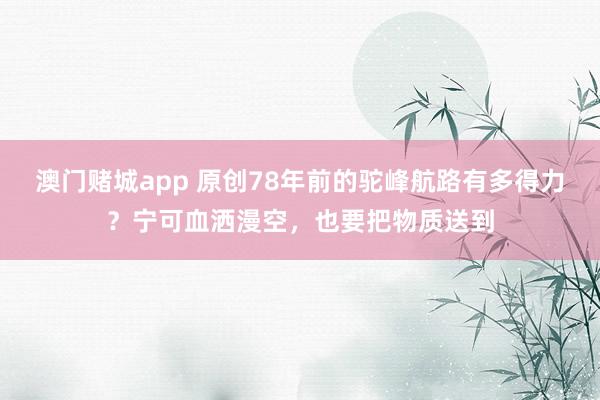 澳门赌城app 原创78年前的驼峰航路有多得力？宁可血洒漫空，也要把物质送到